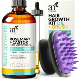 ArtNaturals Organic Rosemary & Castor Hair Growth Oil + Scalp Massager Set